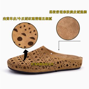 Toe toe genuine leather slippers, women's hollow breathable, wearing lazy sandals, retro and versatile casual cowhide sheepskin shoes