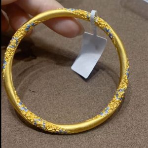High-quality blue and white enamel|Mobius orchid filigree bracelet is full of flowers, ancient golden national style jewelry