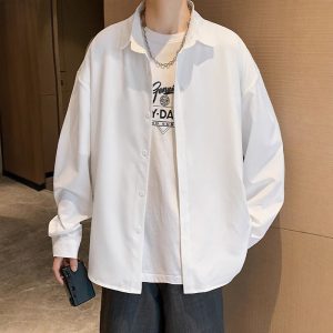 Spring and Autumn New High-End Long-Sleeved Shirt Men's Korean Loose Drape Solid Color Versatile Shirt