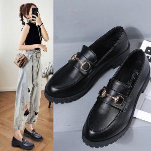 Loafers women's 2023 new British style black small leather shoes accessories shallow versatile casual trend single shoes women