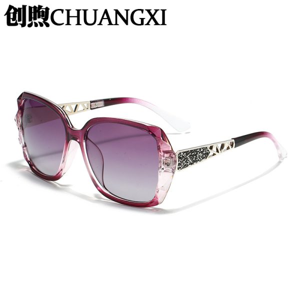 Sunglasses women's high-end anti-ultraviolet polarized sunglasses trendy diamond-encrusted large frame outdoor travel driving sunglasses - Image 3