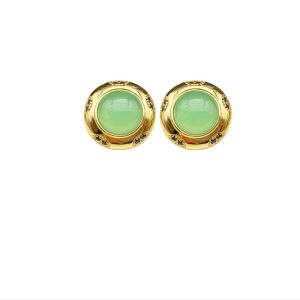 French court style round inlaid jade natural stone retro high-end earrings design gold earrings women