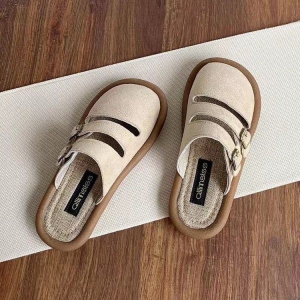 Birkenstocks, summer slip-ons, toe-toe, semi-slippers, women's breathable linen slip-ons, soft-soled cotton linen mules to wear outside