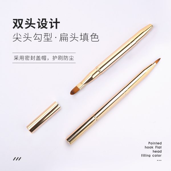 Double-headed lip brush lipstick brush retractable portable smudge professional makeup artist special advanced makeup brush with cover lip film brush - Image 2