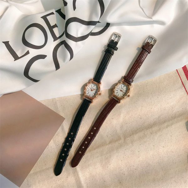 Cross-border popular French retro, exquisite and simple, personalized tonneau quartz watch, nostalgic belt watch for schoolgirls