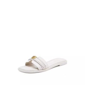 2025 New Summer Leather Women's Open Toe Woven Metal Buckle Beach Flat Slippers Women's Sandals