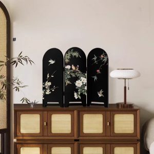 Medieval style flower and bird decoration painting table pieces vintage entryway cabinet side cabinet foldable screen table pendulum painting