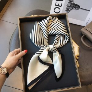 Hangzhou silk 100% mulberry silk silk scarf Nordic simple women's 70cm square scarf striped silk scarf collar scarf shawl