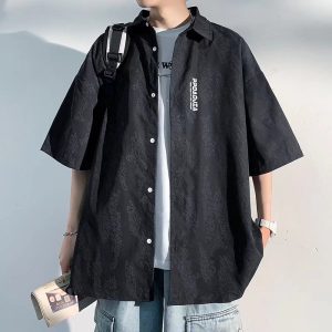 American casual short sleeve shirt men's summer thin fashion brand trend loose half sleeve clothes Japanese men's shirt jacket