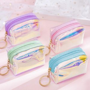 Korea new ins girl heart transparent laser coin purse student mini coin keychain pack spot wholesale