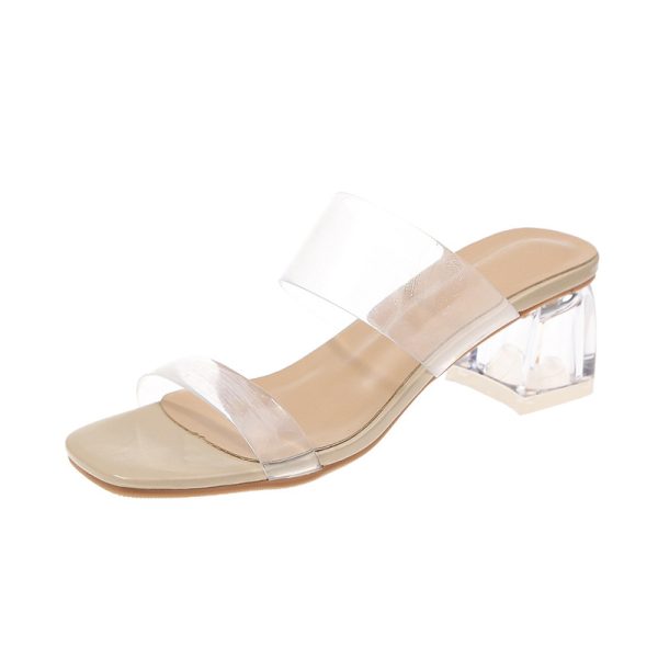 2023 summer new transparent high-heeled sandals women's mid-heel thick-heeled crystal fairy wind sandals and slippers women's outerwear - Image 5