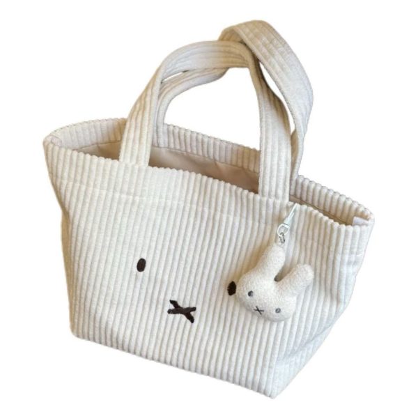 Corduroy Rice Rabbit Tote Bag Cute Embroidery Girly Heart Commuting to Work Versatile Portable Large Capacity Handbag - Image 5