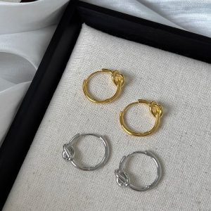 French metal knotted round earrings high-end niche design retro plain ring earrings earrings for women