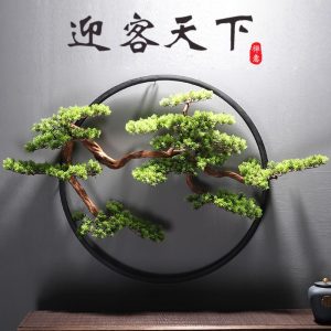 New Chinese welcome pine round wall decoration entrance background wall decoration pendant green plant wall hanging living room hotel hanging ornament