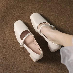 Wear work, spring and autumn, daily square toe, simple leather shoes, Korean women's shoes, Mary Jane shoes, women's skirts, office thick heels