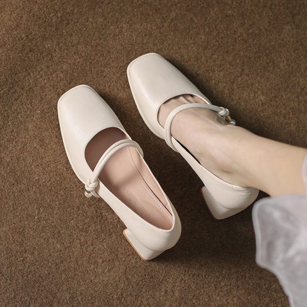 Wear work, spring and autumn, daily square toe, simple leather shoes, Korean women's shoes, Mary Jane shoes, women's skirts, office thick heels - Image 3