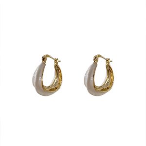 Korean cream white drip glaze French circle temperament earrings women's 2021 new trendy design niche earrings