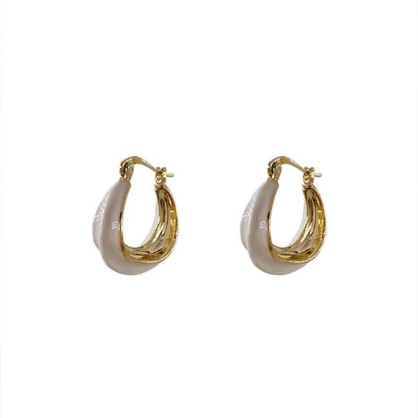 Korean cream white drip glaze French circle temperament earrings women's 2021 new trendy design niche earrings - Image 3