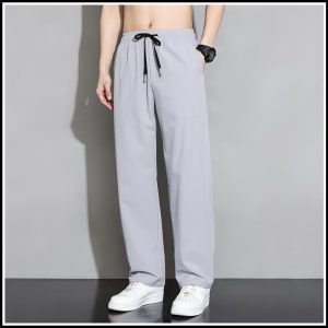 Ice silk pants men's summer thin straight draped trousers, elasticated waist, quick drying, sports loose casual pants