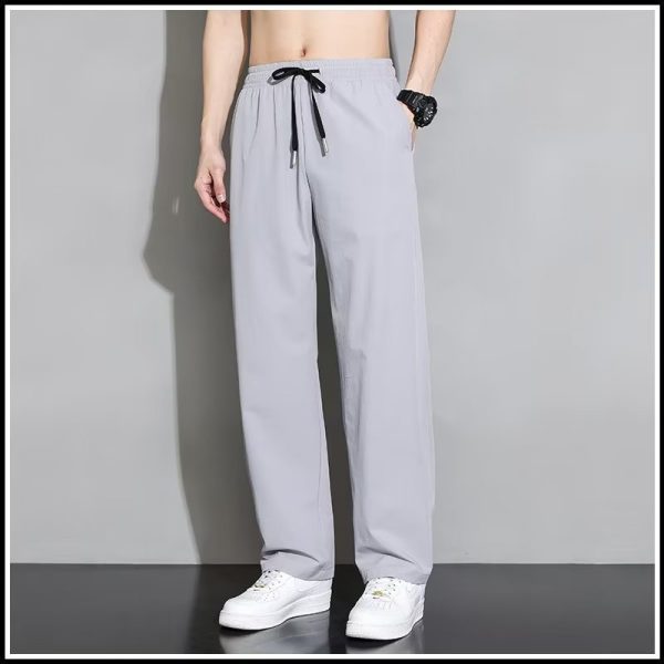 Ice silk pants men's summer thin straight draped trousers, elasticated waist, quick drying, sports loose casual pants - Image 4