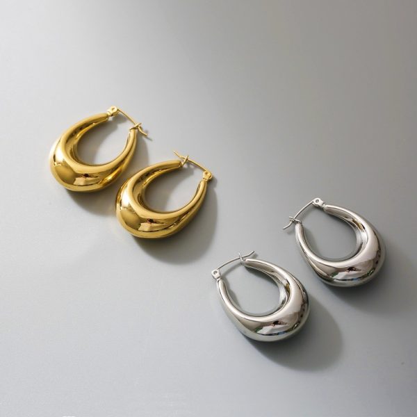 Titanium steel slimming light luxury earrings, women's ins Internet celebrity French niche design, exaggerated water drop oval high-end earrings - Image 4
