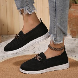 European and American foreign trade thick-soled fly-woven soft-soled single shoes, women's one-foot knitting, breathable loafers, women's board shoes, independent station