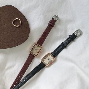 Square vintage roman quartz belt women's watch Nordic niche light luxury simple temperament student watch women's ins
