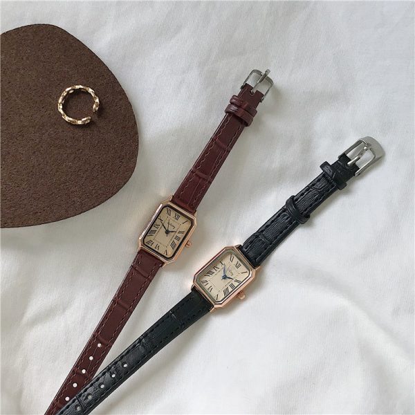 Square vintage roman quartz belt women's watch Nordic niche light luxury simple temperament student watch women's ins - Image 2