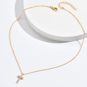 Cross-border inlaid zircon cross pendant bone chain women's personality light luxury ins-style versatile jewelry A4746
