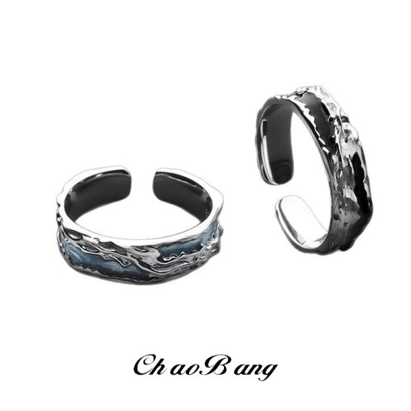 Shadow green tantanium titanium steel ring men's trendy personality high-end single ring opening does not fade gift ring for women