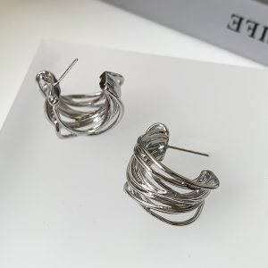 French luxury trend, European and American retro high-end sensual golden circles, multi-layer hollow winding lines, earrings, earrings, silver needles