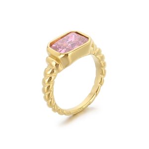 European and American cross-border stainless steel square glass rings, women's light luxury tide, European and American retro color rings, hand jewelry in stock