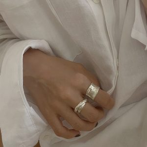 Vintage simple wide ring women's minimalist fashion personality versatile matte gold and silver two-tone open index ring ring