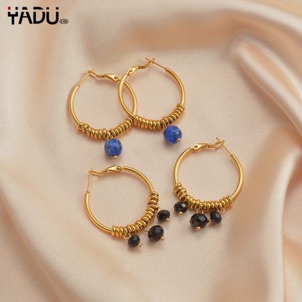 French Popular Vintage Stainless Steel 18K Gold Plated Beaded Round Earrings Women Niche Design 14K Gold Stainless Steel