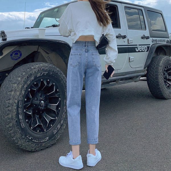 Net red thin section adjustable high-waisted jeans women's summer new Korean version wide-leg nine-point straight tube radish harem pants tide - Image 4