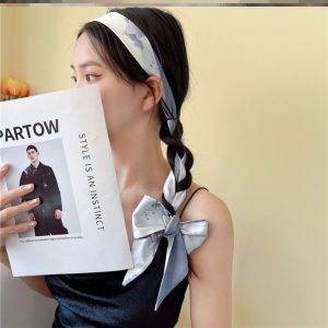 European fashion temperament pattern retro headband long silk scarf ribbon high-end streamer versatile trend geometric hair accessories