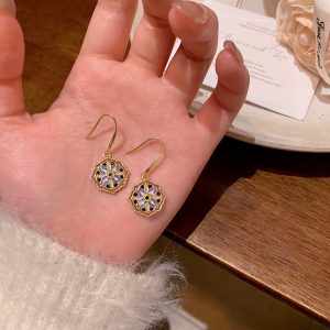 French vintage Monet garden drip glaze flower earrings women's light luxury niche high-end enamel flower earhook earrings