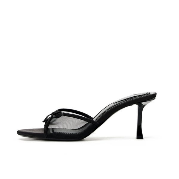Z2025 Summer New Mesh Breathable Open-Toe High Heeled Sandals Versatile Simple Bow Stiletto Heel Sandals for Women - Image 5