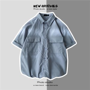 Cargo short-sleeved shirts, men's summer, thin Hong Kong style, ins, handsome, trendy jackets, casual youth couple shirts