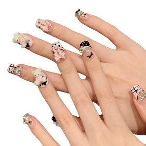 Yihe original [Snow Powder Bear] blush cartoon cute whitening high-end nail patch hand-worn