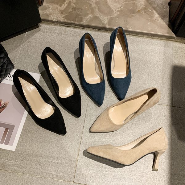 Autumn new foreign trade high heels women's nude pointed toe stiletto heel pumps office work shoes versatile women's shoes - Image 3