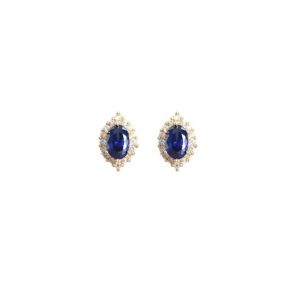 French Girl Vintage Royal Blue Spinel S925 Silver Gold Plated Stud Earrings Sterling Silver Gold Plated Ear Piercing