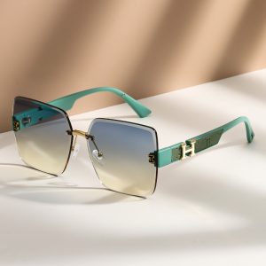 Big brand high-end trendy slimming UV protection gradient sunglasses women's summer sunscreen rimless sunglasses women's sunglasses