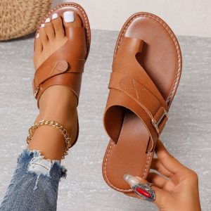 Europe and the United States 2024 foreign trade summer new plus size women's shoes lassoe fashion flat heel casual women's sandals foreign trade