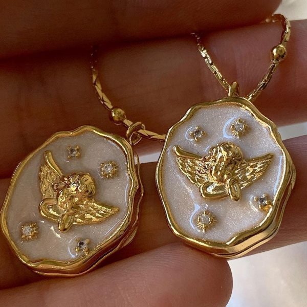 European and American angel opening and closing album box necklace pet photo frame necklace female literary retro clavicle chain - Image 2