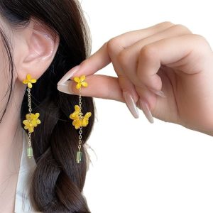Super fairy osmanthus tassel pearl earrings female sweet and gentle niche earrings French retro versatile face slimming earrings