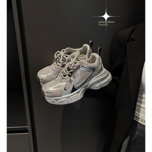 Sheepskin version thick-soled elevated silver gray lace-up dad shoes women's summer and autumn 2025 new breathable athleisure shoes