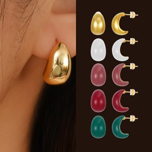 French temperament light luxury earrings female retro C-shaped drop oil enamel glaze S925 silver needle texture simple earrings earrings