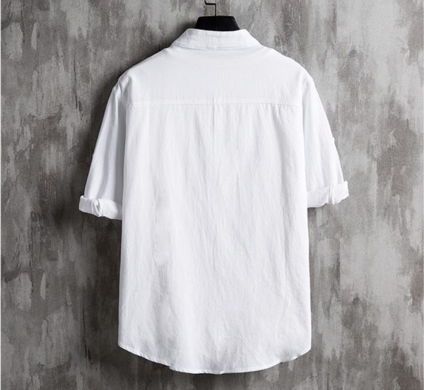Linen shirt men's short sleeve stand-up collar shirt loose men's Chinese style thin cotton and linen Japanese five-quarter sleeve shirt for men - Image 4