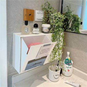 Wall Mounted Flap Storage Box Extra Size Mask Box Japanese Bathroom Trash Can Makeup Remover Cotton Sanitary Towel Storage Cabinet
